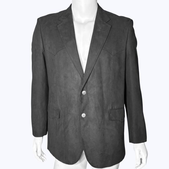 Harmony Western Wear Microfiber Sport Coat 44R Micro Suede Cowboy Jacket Black - Picture 1 of 12